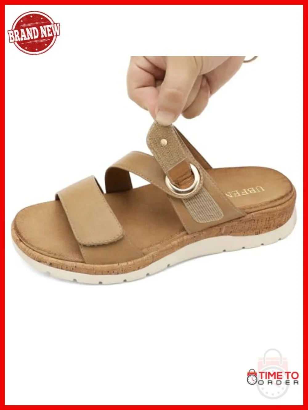 Low Wedge Sandals with Arch Support Adjustable PU Leather Slide